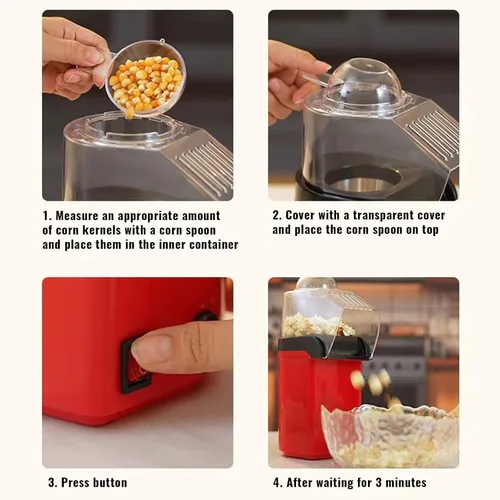 Miniatura 6 de Palomitas de maíz de aire caliente, mini máquina eléctrica de palomitas de maíz, sin aceite, hasta 8 tazas en minutos, bandeja de medición