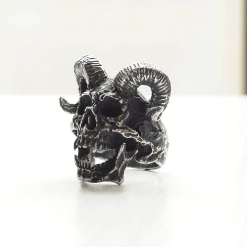 Miniatura 6 de ZMY Home Demon Head Skull Ring Big Horned Stainless Steel Biker Jewelry Ring Men