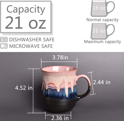 Miniatura 2 de Bosmarlin Taza de café grande de cerámica, taza de té grande para oficina y hogar, 21 onzas, apta para lavavajillas y microondas, 1 unidad Rosa