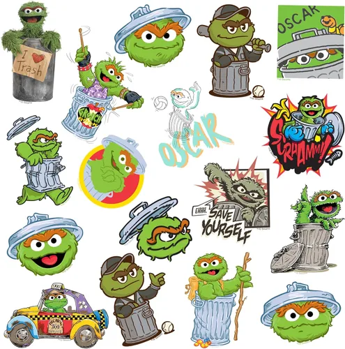 Miniatura 4 de Sesame Street Oscar The Grouch - Paquete de calcomanías de vinilo de 50 unidades – Calcomanías grandes impermeables troqueladas para laptop, botella