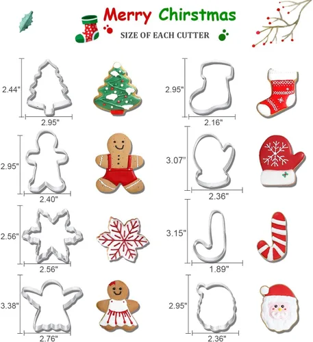 Miniatura 3 de Cortadores de galletas de Navidad, juego de 8 cortadores de galletas de invierno, cortador de metal de acero inoxidable con hombres de jengibre