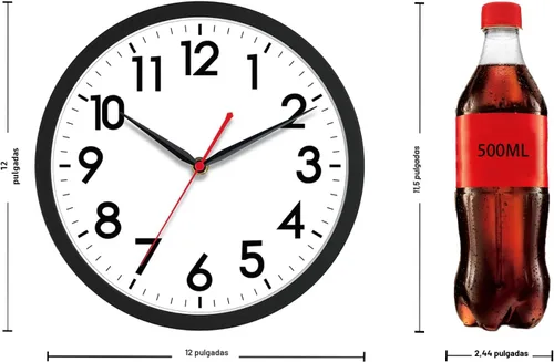 Miniatura 2 de AKCISOT Reloj de pared de 12 pulgadas, silencioso y moderno, funciona con pilas, reloj analógico clásico para oficina, hogar, baño, cocina, A_negro