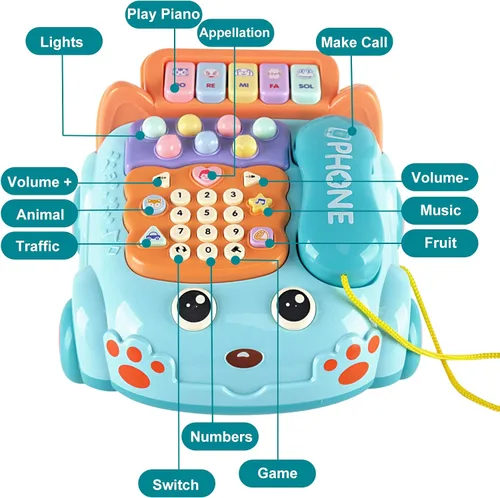 Miniatura 3 de Teléfono de juguete para bebés de dibujos animados Baby Piano Music Light Toy Juguete de regalo para niño y niña, regalo de educación temprana, azul