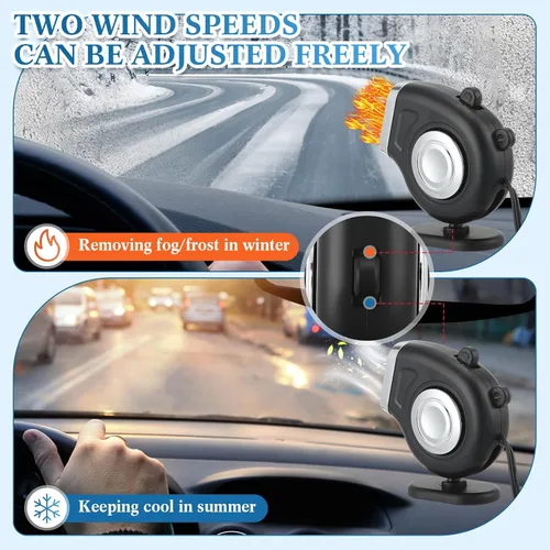Miniatura 2 de Tujoe 3 Piezas 12 V 150 W Calentador de Coche que se Conecta al Encendedor de Cigarrillos 2 en 1 Calentador de Coche Portátil y Desempañador