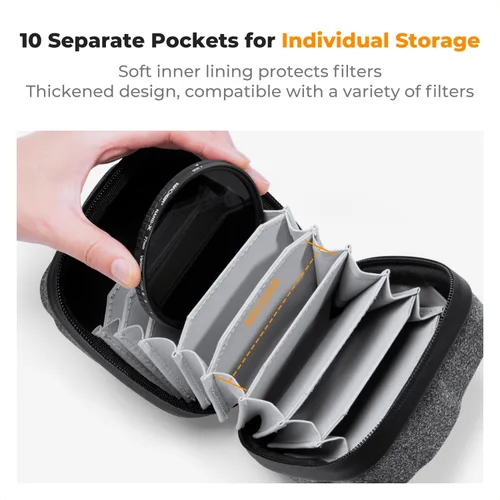 Miniatura 2 de K&F CONCEPT Estuche para Filtros de Lente 10 en 1, Funda de Filtro de Cámara de Cáscara Dura Hasta 82mm con Correa de Mano, Billetera