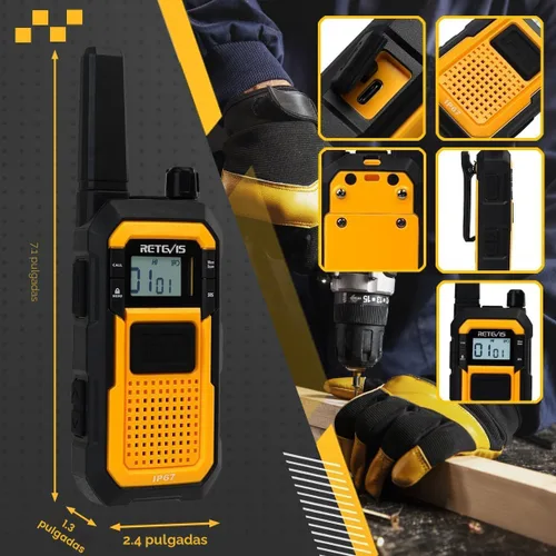 Miniatura 4 de Retevis RB48 Walkie Talkies Impermeables, Radio Bidireccional de Alta Resistencia, Triple Prueba Avanzada, Llamada por Vibración, USB-C, SOS