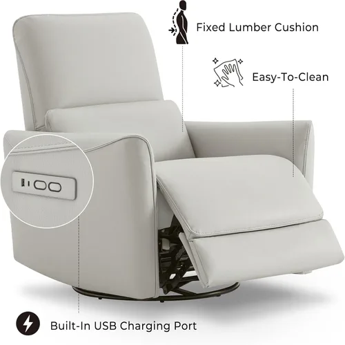 Miniatura 6 de CHITA Silla Reclinable Eléctrica Giratoria Deslizante, con Certificación FSC, Tapizada de Piel Sintética para Sala de Estar y Guardería, Sillón