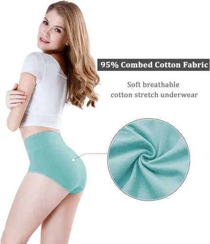 Miniatura 3 de wirarpa - Ropa interior de algodón para mujer, cintura alta y cobertura completa, paquete de 4unidades (tallas regular y extragrande)