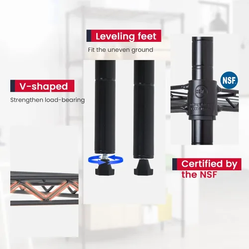 Miniatura 7 de BestOffice Estantería de almacenamiento ajustable de 4 estantes, estante de alambre de metal, capacidad de 600 libras con 4 hojas de polipropileno