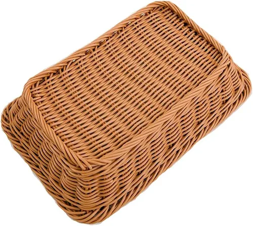 Miniatura 5 de Yarlung Paquete de 3 cestas de pan tejidas de ratán sintético, cestas de frutas de mimbre de plástico de 11.8 x 7.8 pulgadas para servir alimentos
