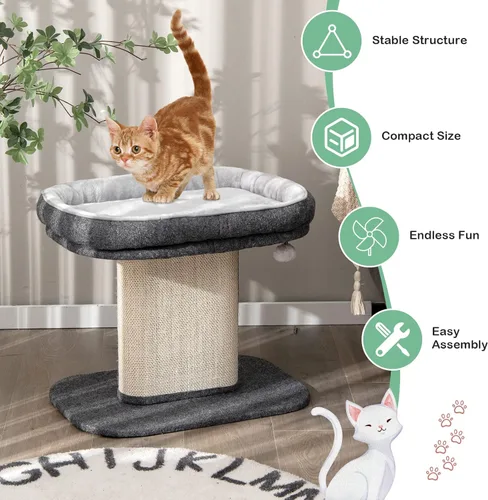 Miniatura 7 de Tangkula Árbol para gatos de interior, torre para gatos de 2 niveles con percha superior y panel rascador de sisal y juguete de bola de piel