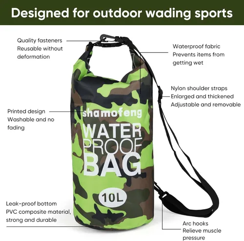 Miniatura 4 de Bolsa seca impermeable de 5L/10L/15L/20L/30L Mochila de almacenamiento en seco con funda para teléfono, botella de agua plegable, gafas de sol, Verde
