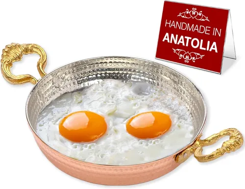 Hakan Sartén de Cobre para Huevos para Cocinar | Sartén Pequeña Hecha a Mano | Sartén Martillada con Asas Dobles para Tortilla | Utensilios de