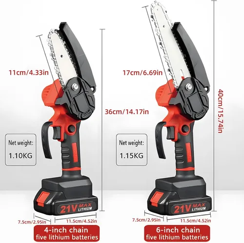 Miniatura 7 de Mini motosierra eléctrica portátil de 4 pulgadas y 6 pulgadas inalámbrica con 2 cadenas, 2 baterías, tijeras de podar de mano para ramas de árboles