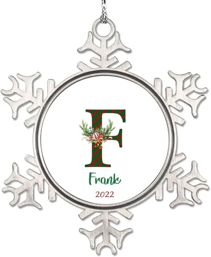 Miniatura 12 de Monograma inicial letra A copo de nieve, adorno de bayas de pino de Navidad para decoración de árbol de Navidad, adornos de Navidad personalizados