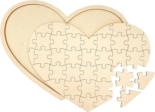 Miniatura 2 de Paquete de 3 rompecabezas de madera en blanco en forma de corazón de 11.2 x 8.4 pulgadas, tablero de rompecabezas de madera sin terminar, lienzo