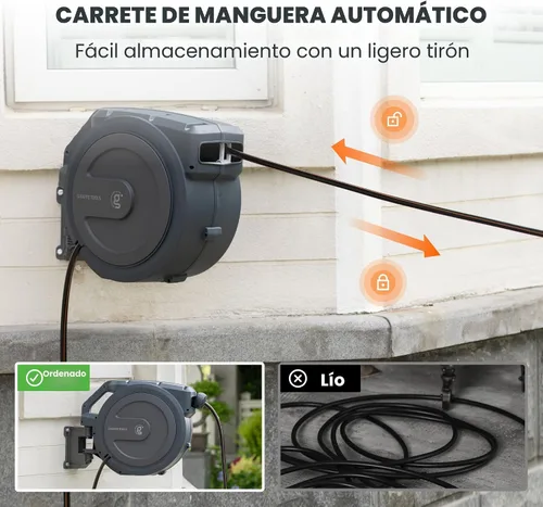 Miniatura 7 de Giraffe Tools AW30 - Carrete de manguera de jardín retráctil de 1/2 pulgada x 100 pies, carrete de manguera de agua montado en la pared, rebobinado