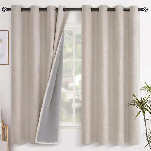 Miniatura 71 de YoungsTex - Cortinas opacas de lino para dormitorio, oscurecimiento de la habitación, cortinas con textura de lino, paneles con aislamiento térmico