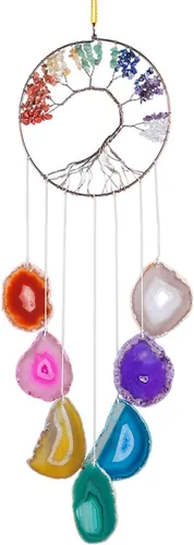 Miniatura 8 de rockcloud Campanillas de viento colgantes de 7 chakras del árbol de la vida con rodajas de ágata colgantes, adorno colgante de ventanas para Azul