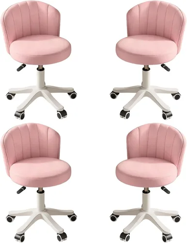 Miniatura 8 de Silla Pequeña Redonda de Escritorio con Ruedas Sin Brazos Cómoda Silla de Tocador para Computadora con Respaldo Bajo de Cuero PU Altura Ajustable