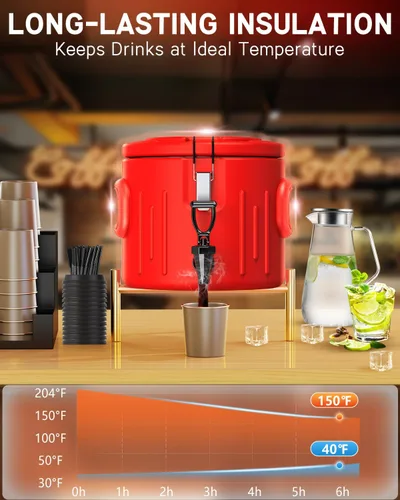 Miniatura 5 de Dispensador de bebidas aislado de 3.5 galones, dispensador de bebidas frías y calientes con interior de acero inoxidable 304 y boquilla, dispensador