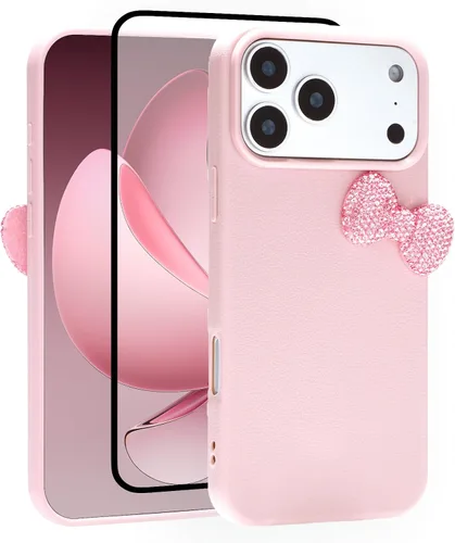 Miniatura 8 de Funda Linda para iPhone 13 de 6.1 Pulgadas con Protector de Pantalla HD, Fundas de Teléfono con Arco de Pedrería de Color Rosa para Mujeres Niñas