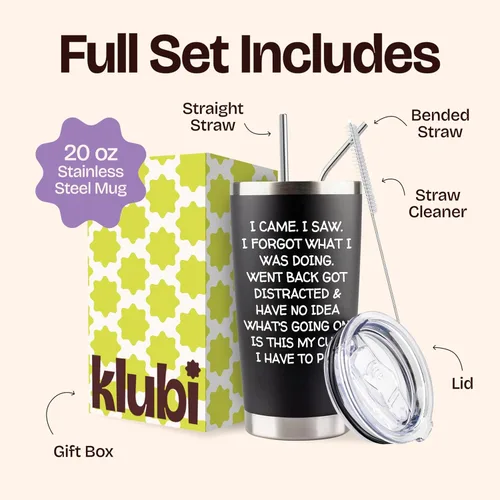 Miniatura 3 de KLUBI Regalos de cumpleaños para mujeres y hombres – Vaso con texto en inglés "I Came I Saw I Forgot" de 20 onzas, regalos de broma negra, Negro
