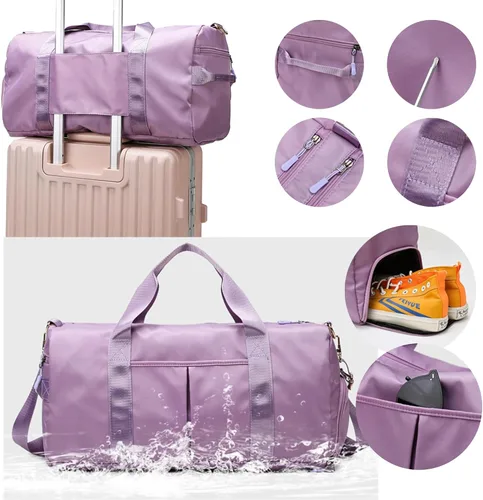 Miniatura 4 de Bolsa de gimnasio para mujeres y hombres con compartimento para zapatos, impermeable, fin de semana, durante la noche, bolsas de lona para natación