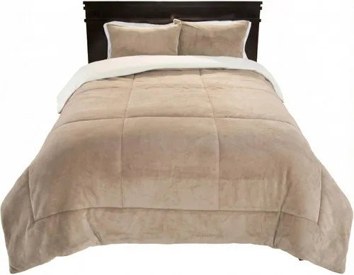 Miniatura 7 de Bedford Home Juego de edredón matrimonial/queen, colcha de 3 piezas de sherpa y forro polar con fundas de almohada, ropa de cama cálida, acogedora