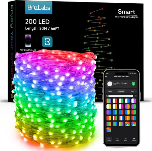 Miniatura 16 de BrizLabs Guirnalda de luces de hadas de 33 pies, 100 luces LED rojas, blancas y azules con temporizador remoto, USB 4 de julio, luz estrellada, 100