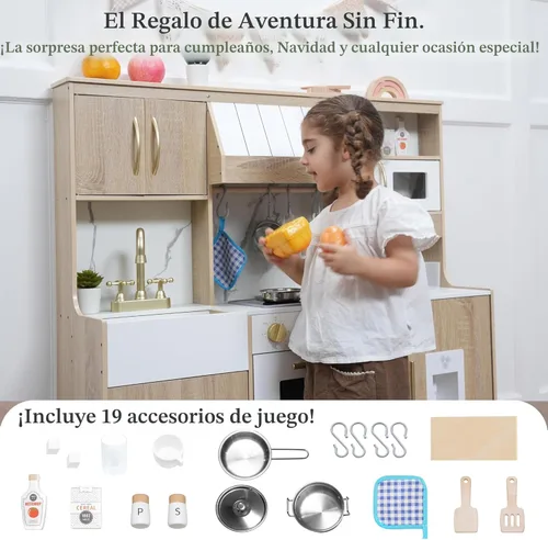 Miniatura 5 de inFUNSAME - Juego de cocina para niños con luces y sonidos realistas, diseño moderno, juguete de cocina de madera mejorado con áreas de juego Madera