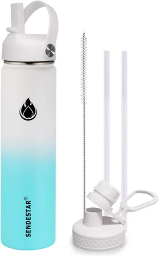 Miniatura 64 de SENDESTAR Botella de agua aislada de 24 onzas, boca ancha, botella de agua de 24 onzas con tapa con popote, tapa de boquilla, acero inoxidable