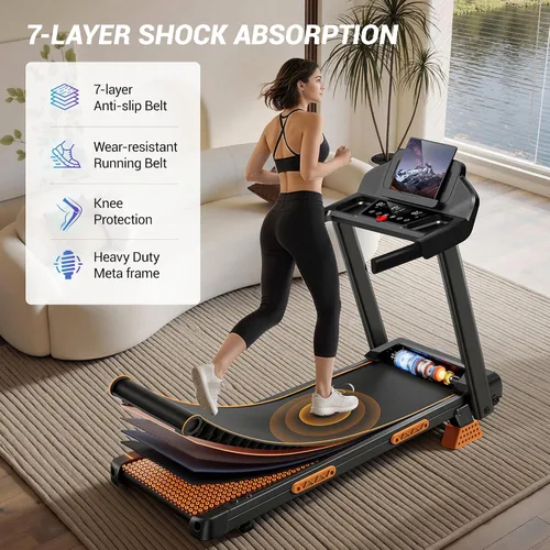 Miniatura 4 de CURSOR FITNESS Cintas de correr inclinadas al 16% para el hogar pequeñas con 3 pantallas LED, almohadilla plegable de 3.0 HP para caminar