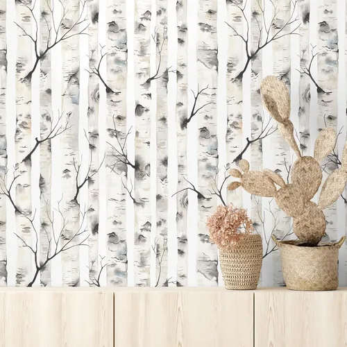 Miniatura 2 de VEELIKE Papel tapiz de abedul para despegar y pegar, papel de contacto rústico de abedul de 17.7 x 354 pulgadas, mural de pared extraíble de bosque