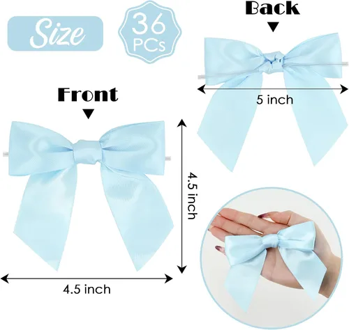 Miniatura 2 de AIMUDI Lazos Azules para Baby Shower de 4.5" Lazos Azules para Bebé Pre-Atados con Ataduras de Alambre Lazos de Cinta Azul Claro para Manualidades