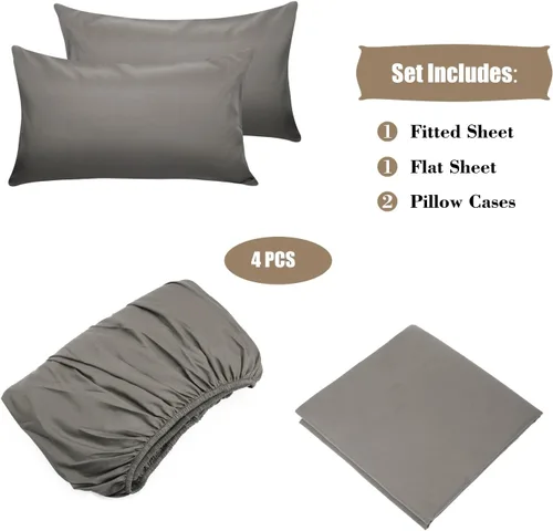 Miniatura 6 de Juego de sábanas de 4 piezas: 1 sábana encimera, 1 sábana bajera y 2 fundas de almohada, ropa de cama de lujo de microfibra cepillada con bolsillos