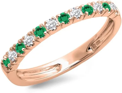 Miniatura 7 de Alianza de boda de media eternidad con esmeralda verde alternativa y diamante blanco para mujer, anillo de boda de esmeralda verde con acabado