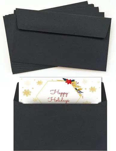Sobres negros autosellados #6 3/4, paquete de 25 sobres de colores, tamaño carta de 6 1/2 x 3 5/8 pulgadas, sobres de negocios para tarjetas,