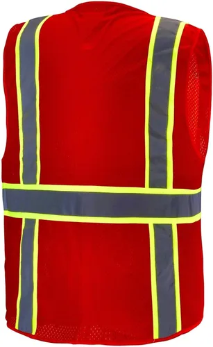Chaleco de seguridad rojo de dos tonos, con herramienta de bolsillo múltiple