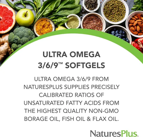 Miniatura 3 de NaturesPlus Ultra Omega 3 6 9 - Aceite de borraja, aceite de pescado, suplemento de aceite de lino - 1200 mg, 60 cápsulas blandas - Sin gluten - 60
