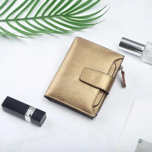 Miniatura 6 de Lavemi Cartera pequeña y compacta para mujer, con bloqueo RFID, de piel auténtica, con ventanas de identificación