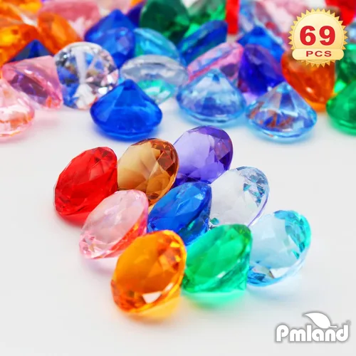 Miniatura 2 de PMLAND 69 piezas de cristales redondos grandes de diamantes acrílicos de 0.98 pulgadas (0.984 in), piedras preciosas del tesoro para dispersos