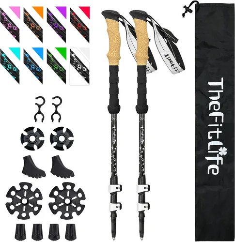Miniatura 12 de Bastones de senderismo de fibra de carbono TheFitLife – Bastón de senderismo plegable y telescópico con mango de corcho natural y empuñaduras EVA