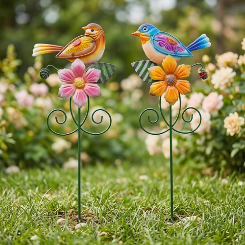 Miniatura 14 de Topadorn Decoración floral de estacas de jardín, paquete de 4 flores de metal impermeables, para interiores y exteriores, césped, camino, patio