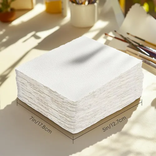 Miniatura 5 de KOVIEDE Papel de acuarela hecho a mano de 5 x 7 pulgadas, 140 libras/300 GSM, 100 % algodón con borde deckled, 100 hojas de papel mixto de textura