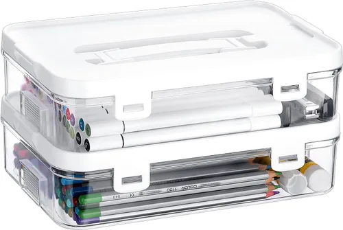Miniatura 9 de BTSKY Contenedor de plástico transparente con tapa y asa, organizador de manualidades multiusos y caja de almacenamiento, caja de almacenamiento 1