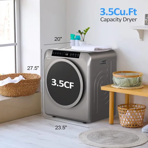Miniatura 7 de Bonnlo Secadora de ropa portátil de 3.5 pies cúbicos, máquina secadora de tambor de carga frontal con panel de control LED y tambor de acero Gris