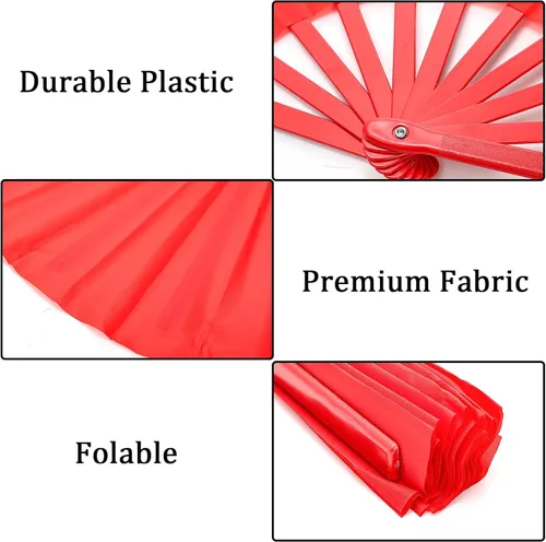 Miniatura 3 de Lawei Paquete de 8 ventiladores de mano plegables grandes, abanicos chinos de Kung Fu Tai Chi Chi, abanicos de tela de nailon rojo vintage