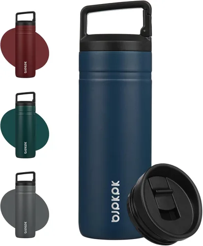 Miniatura 26 de BJPKPK - Botella de agua aislada con 2 tapas, vaso/taza de viaje de acero inoxidable de 20 onzas con aislamiento al vacío de doble pared, taza