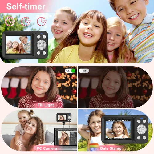 Miniatura 6 de Cámara digital, 4K 64MP, zoom 18X, cámara digital de apuntar y disparar con tarjeta TF de 64 GB y 2 baterías, cámara pequeña recargable portátil